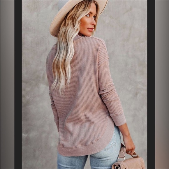 Last 1! #23 Classic Blush Pink Waffle Weave L.S. Top - Picture 2 of 14